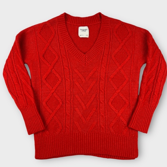 Abercrombie & Fitch Red Sweater Womens XS Cable Knit Fisherman Christmas Holiday - Picture 2 of 9